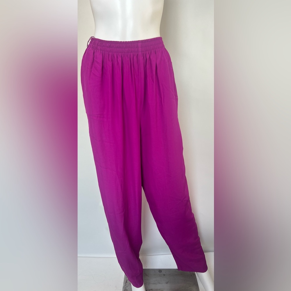 Vintage‎ Rose Fuchsia Acetate-Rayon Pants | Size 12 | Made in USA | Deadstock